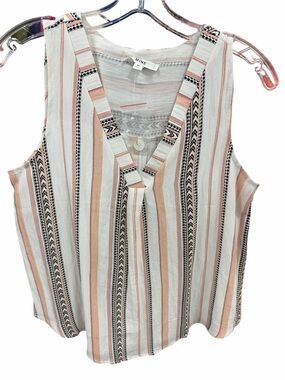 MINE Sleeveless V-Neck Striped Top in Peach and White NWOT